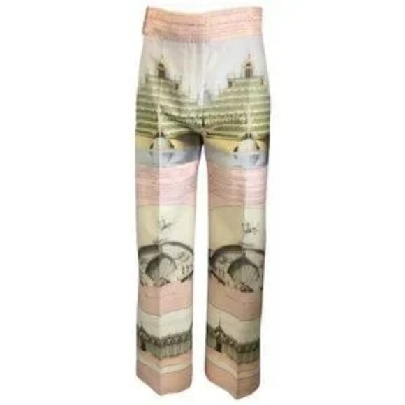 PATOU LIGHT PINK / GREEN PRINTED LONG TAILORED TROUSERS IN AMOUR ISLAND - Picture 3 of 5